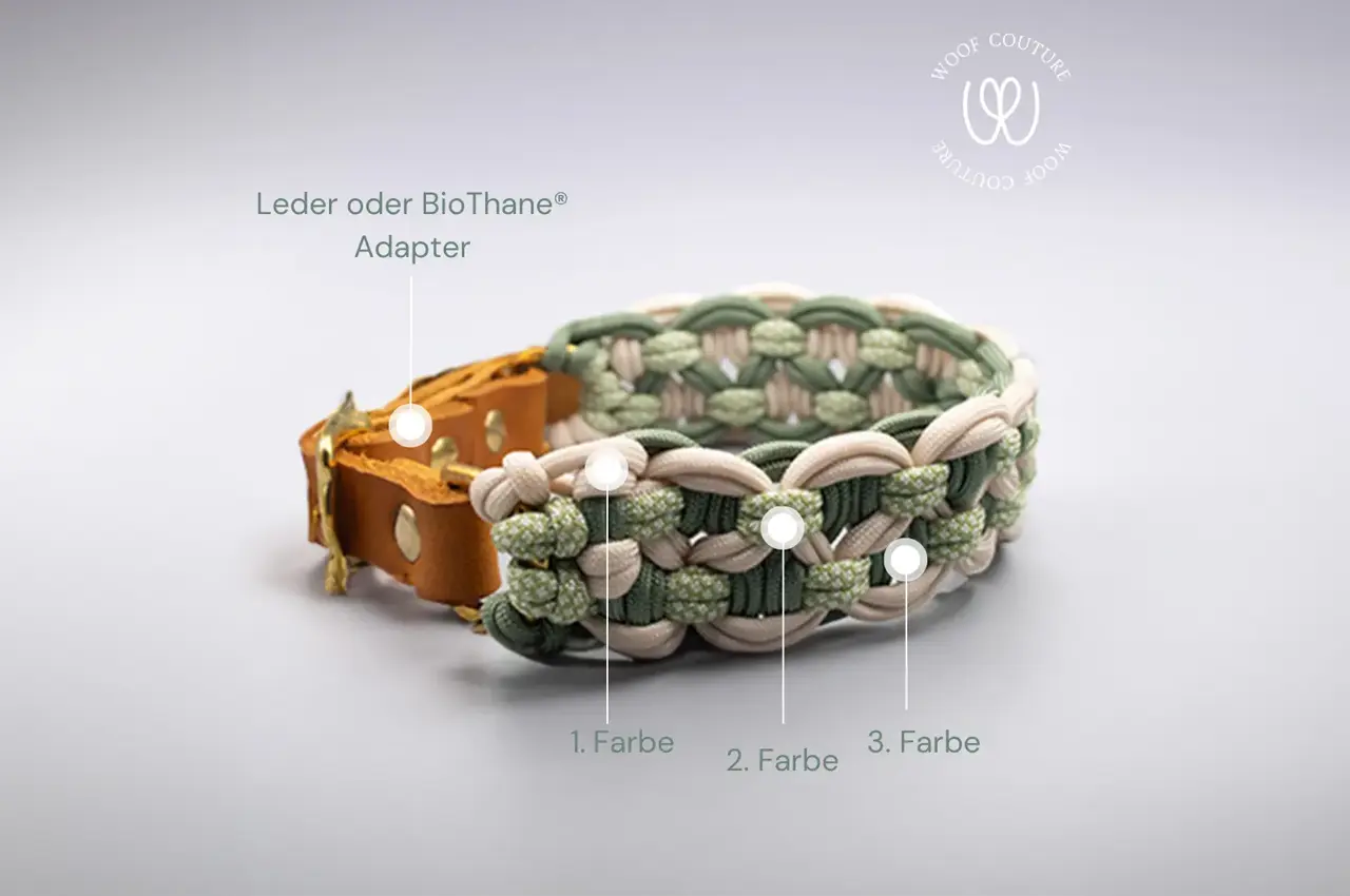 DESIGNSTUDIO | Paracord Halsband x Leder | Modell Charlotta - Woof Couture
