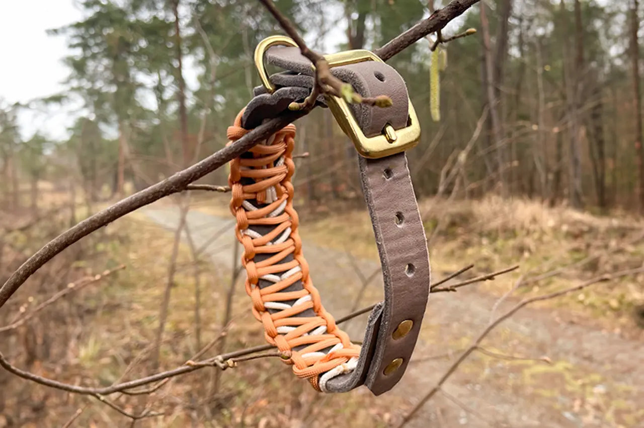 DESIGNSTUDIO | Leder Halsband mit Paracord | Modell Wiebke - Woof Couture