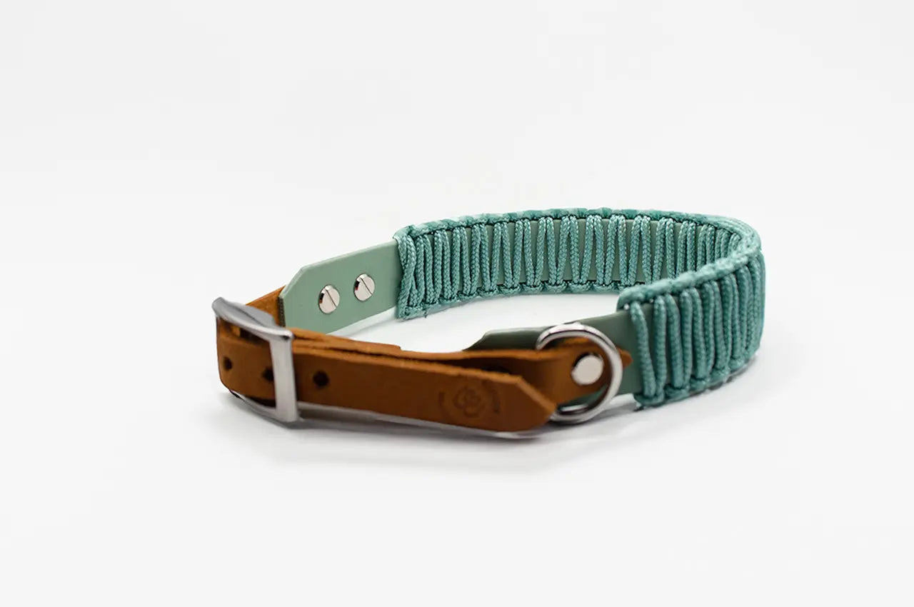DESIGNSTUDIO | BioThane® Halsband mit Paracord & Leder | Modell Carl - Woof Couture